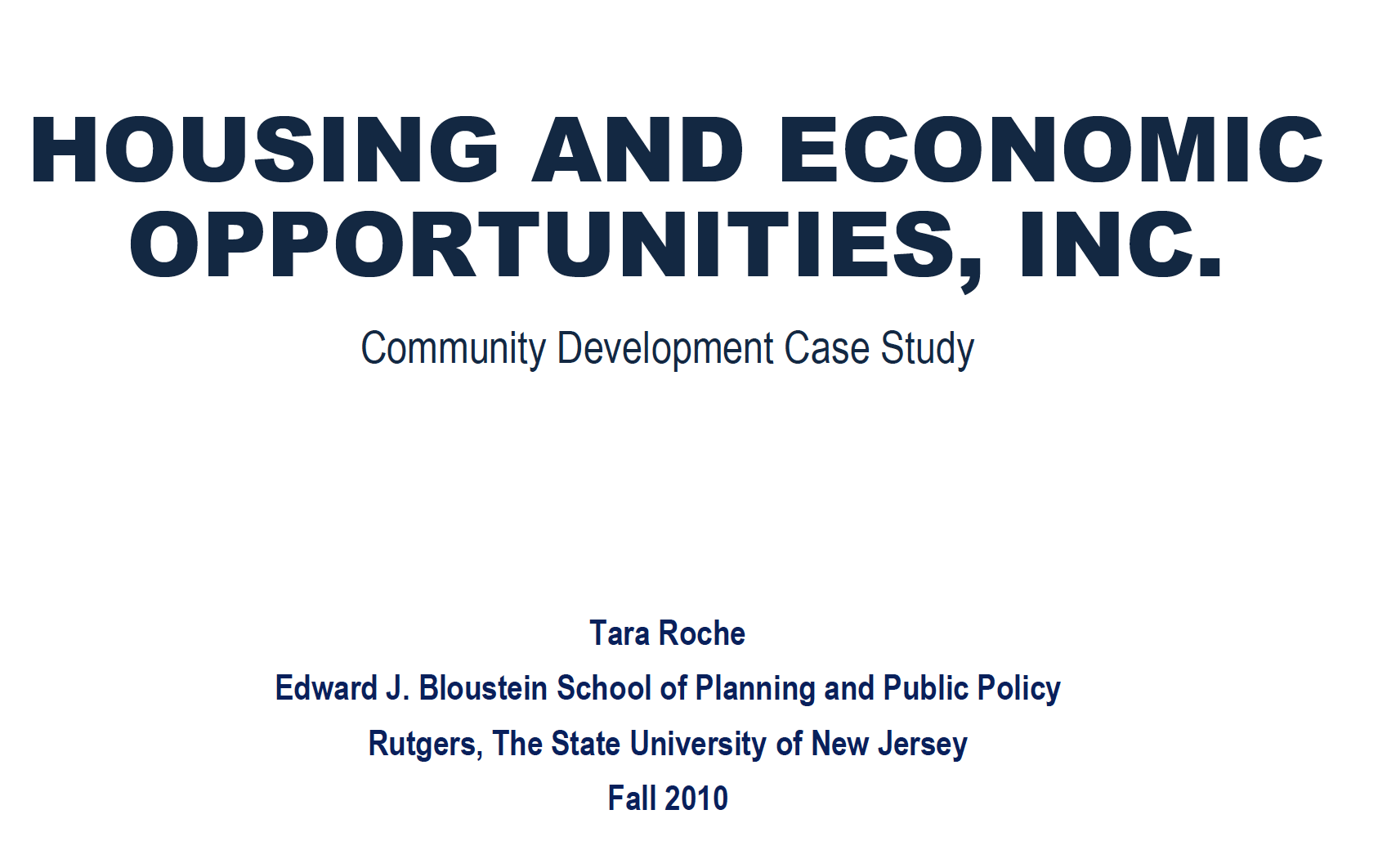 Housing and Economic Development Opportunities