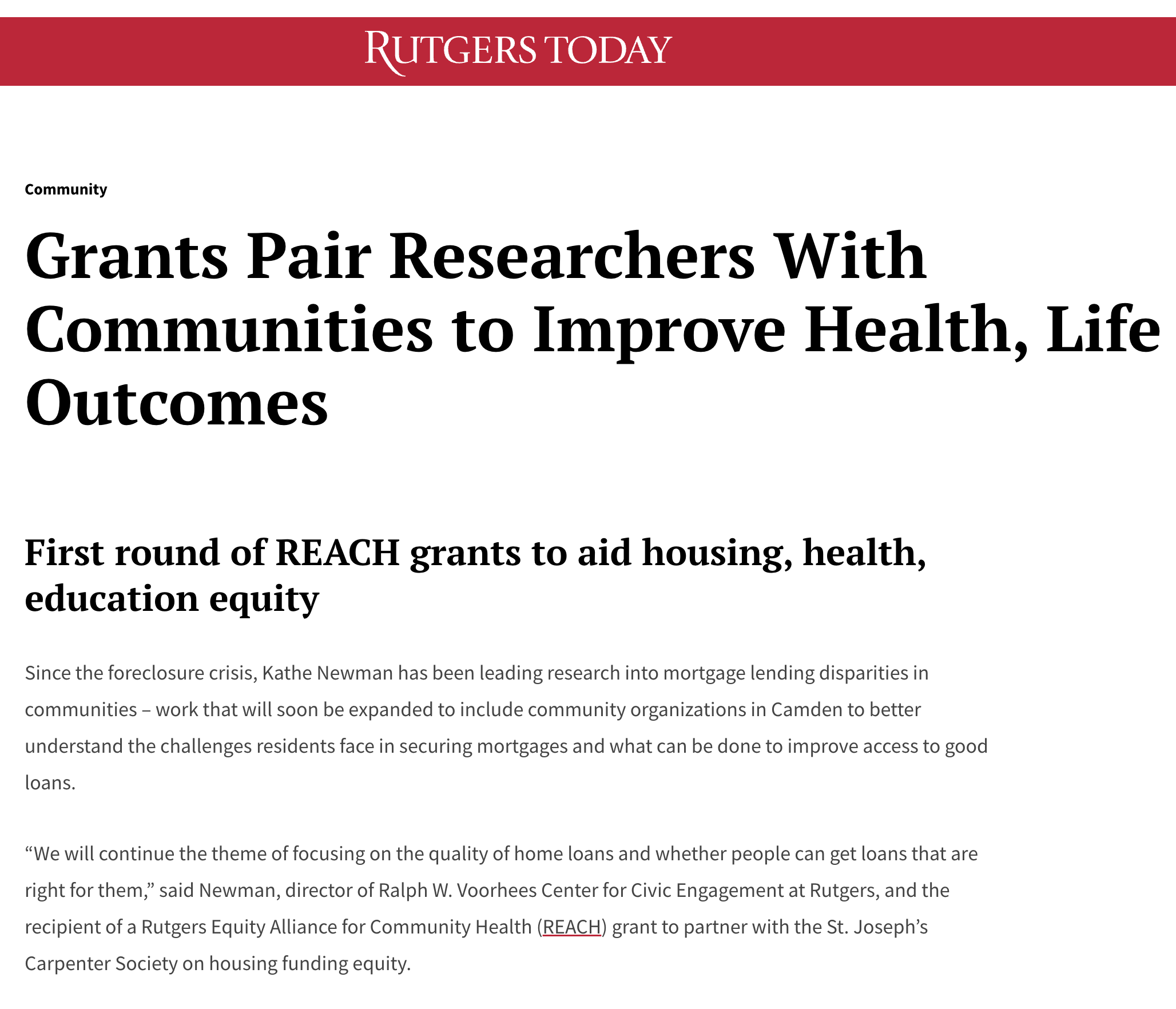 Rutgers REACH Kathe Newman housing